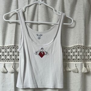 Brandy Melville White Tank Top with Red Heart and Banner Graphic
